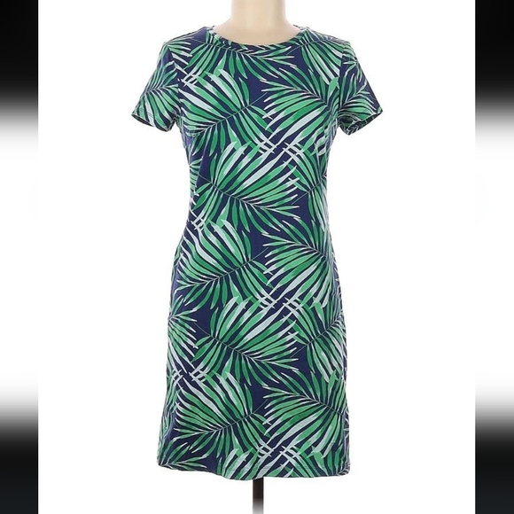 Old Navy~Floral Palm Leaves Green Tropical Bodycon Mini Tee Dress - Picture 3 of 12